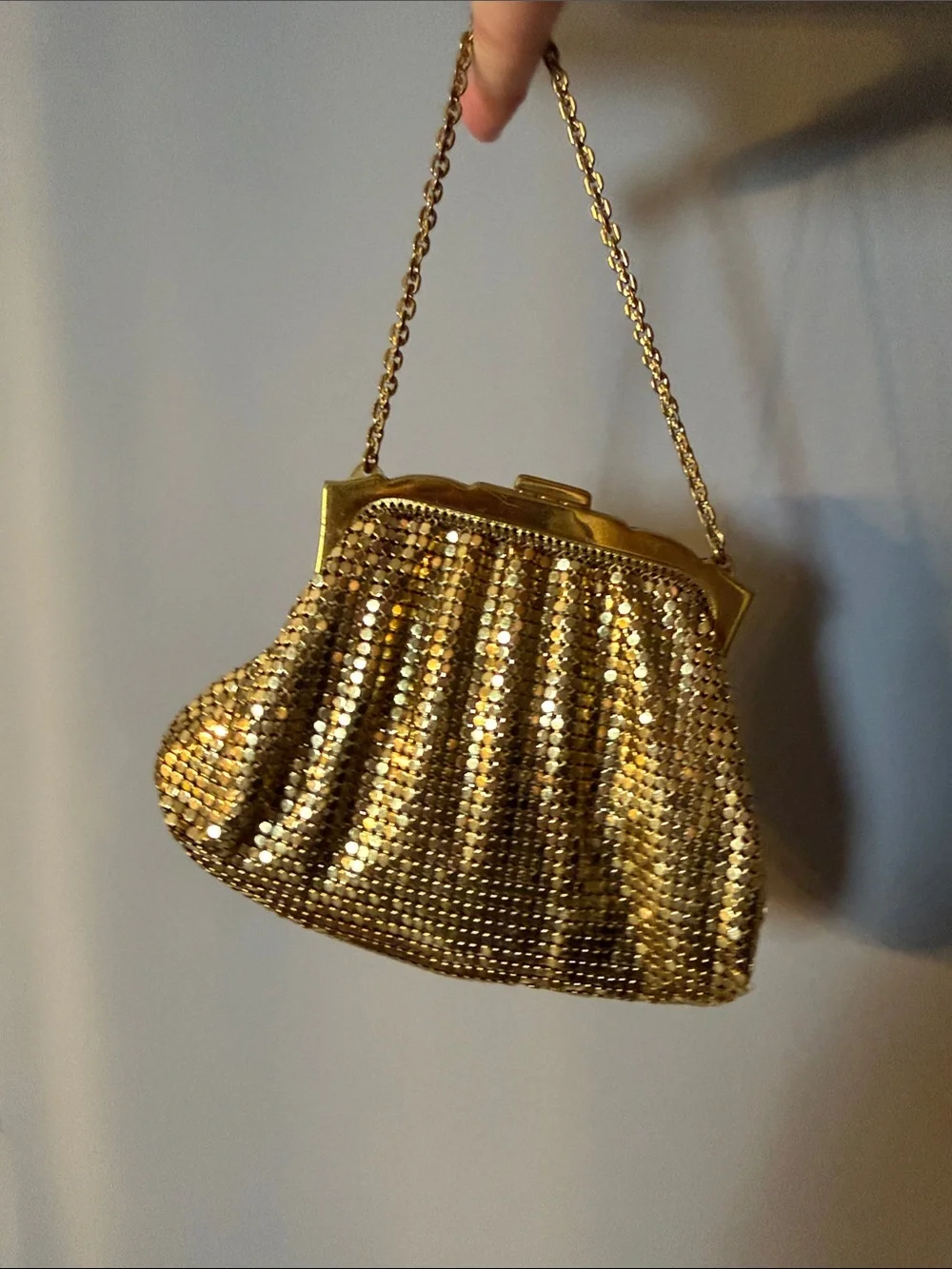 Whiting & Davis Vintage Gold Mesh Evening Clutch with Rhinestone Clasp